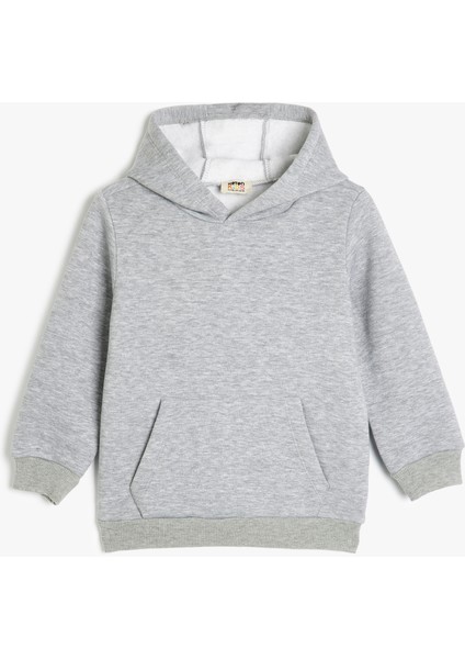 Kanguru Cepli Uzun Kollu Basic Kapşonlu Sweatshirt