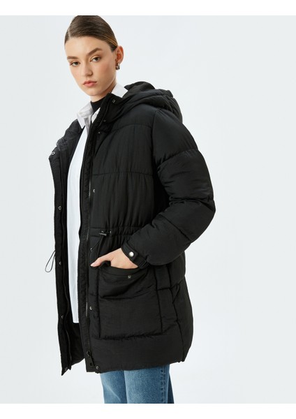 Cepli Fermuar Kapamalı Kapüşonlu Içi Yarım Polar Astarlı Su Itici Oversize Şişme Mont fiyatları