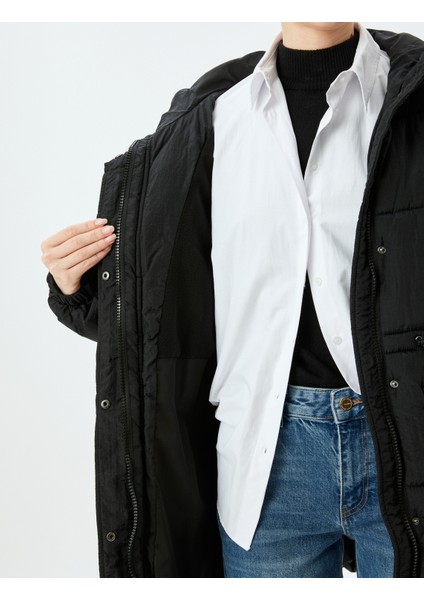 Cepli Fermuar Kapamalı Kapüşonlu Içi Yarım Polar Astarlı Su Itici Oversize Şişme Mont indirimleri