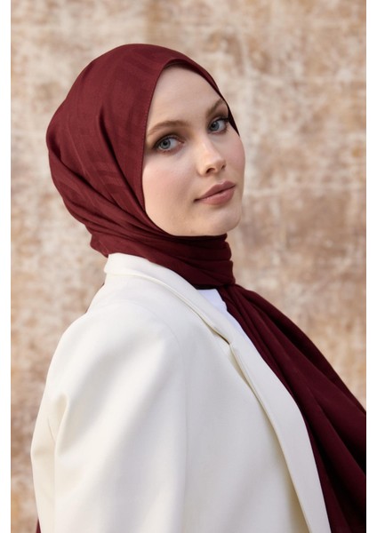 Fendi Desen Pamuk Jakar Şal Bordo 8009-02