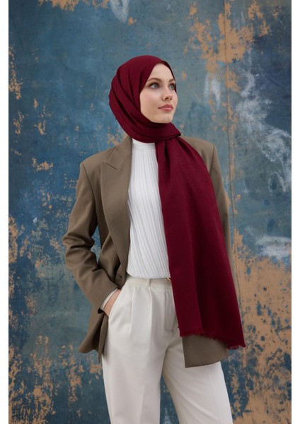 Kare Desen Pamuk Jakar Şal Bordo 8012-02