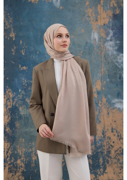 Kare Desen Pamuk Jakar Şal Bej 8012-27