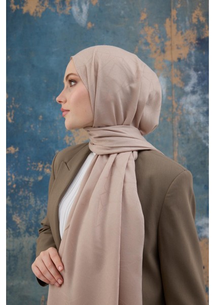 Kare Desen Pamuk Jakar Şal Bej 8012-27 fırsatları