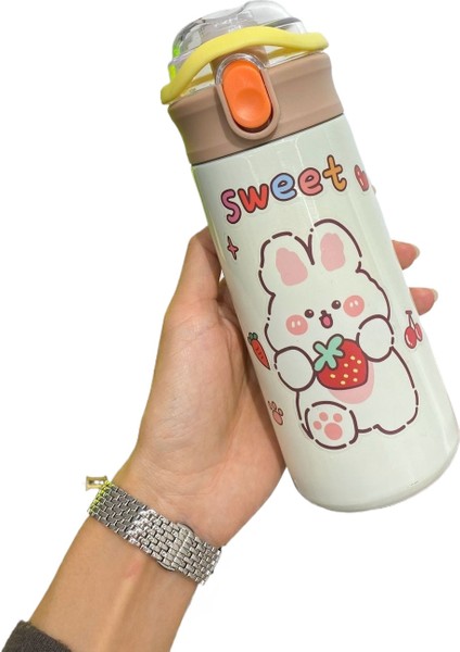 480ML Taşınabilir Termos Bardak Karikatür Desenli Saman (Yurt Dışından)