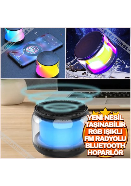 Rgb Ledli Bluetooth Hoparlör | Kablosuz Aux Girişli Taşınabilir Ses Bombası Yeni Nesil Hoparlör