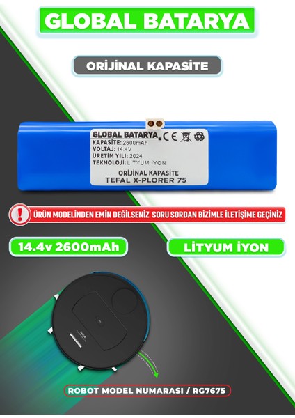 Tefal X-Plorer 75 Uyumlu Akıllı Robot Süpürge Bataryası 14.4V 2600MAH Li-Ion Pil ( Kapasite)