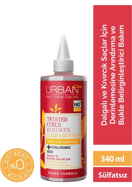 URBAN Care Hibiscus&Shea Butter Kıvırcık ve Dalgalı Saçlara Özel Miselar Şampuan-Sülfatsız-340 ML