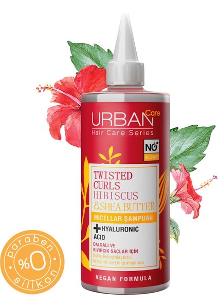 URBAN Care Hibiscus&Shea Butter Kıvırcık ve Dalgalı Saçlara Özel Miselar Şampuan-Sülfatsız-340 ML