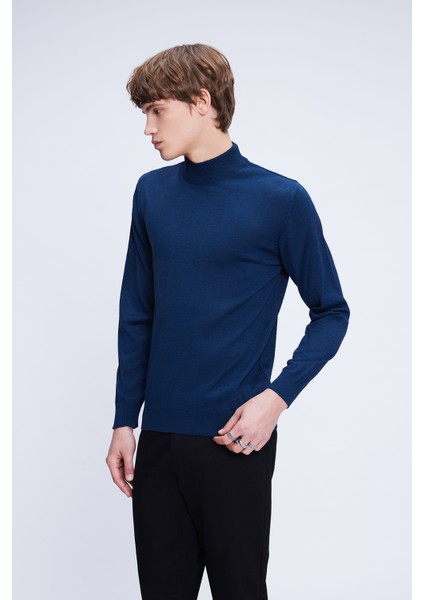 Indigo Regular Fit Düz Yarım Balıkçı Yaka Yünlü Triko Kazak