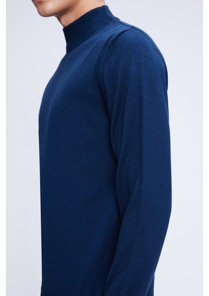 Indigo Regular Fit Düz Yarım Balıkçı Yaka Yünlü Triko Kazak