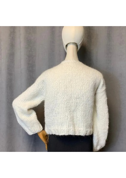 El Örgüsü Moher Ip Çilekli Crop Kadın Hırka - 36 / 40