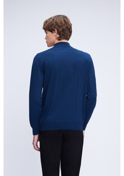 Indigo Regular Fit Düz Yarım Balıkçı Yaka Yünlü Triko Kazak