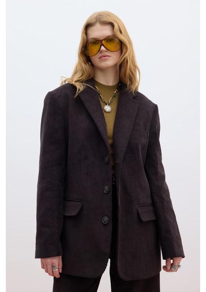 Fitilli Kadife Blazer Ceket Acı Kahve fiyatları