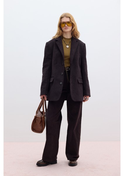 Fitilli Kadife Blazer Ceket Acı Kahve modelleri