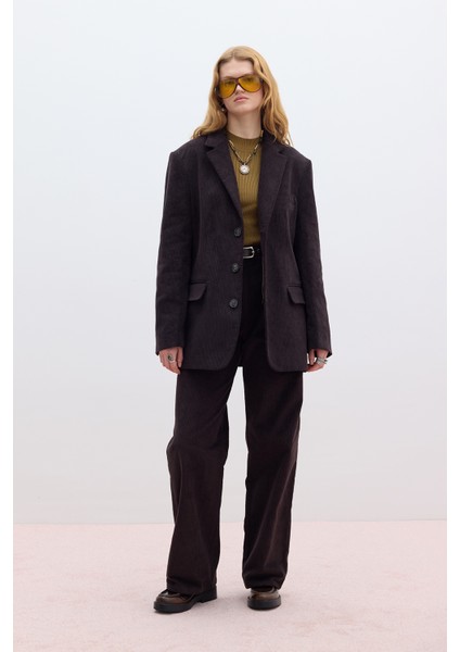 Fitilli Kadife Blazer Ceket Acı Kahve fırsatları