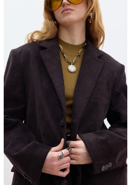 Fitilli Kadife Blazer Ceket Acı Kahve indirimleri