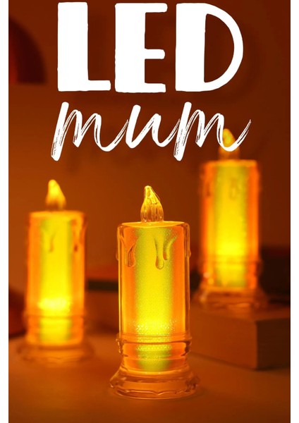 3 Adet LED Mum Simli Tipi Pil Dahil Dumansız Alev Ledli Yapay Dekoratif Mum Işığı Büyük PT423