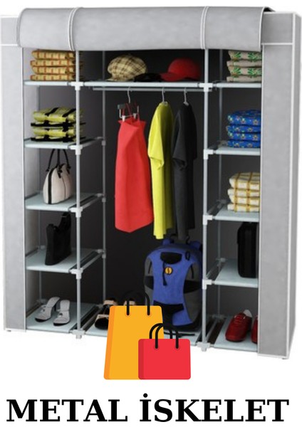 Bez Dolap Metal Profil 12 Raf + 60 cm. Metal Askılık GRİ