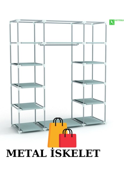 Bez Dolap Metal Profil 12 Raf + 60 cm. Metal Askılık GRİ fiyatları