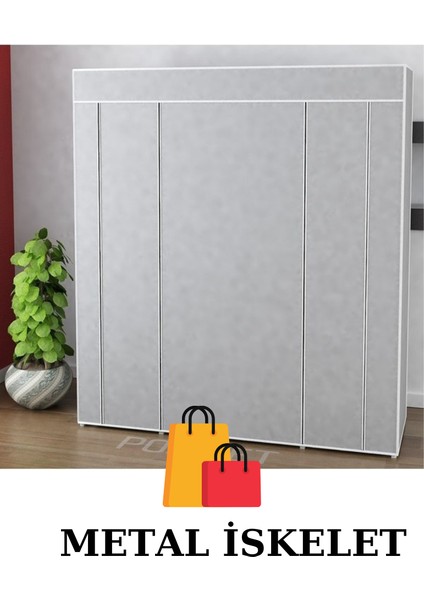 Bez Dolap Metal Profil 12 Raf + 60 cm. Metal Askılık GRİ modelleri