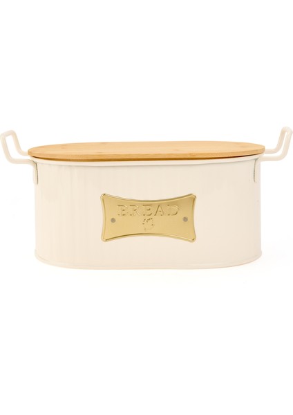 Ahşap Kesme Tahtalı Ekmek Kutusu - Krem - 33 cm