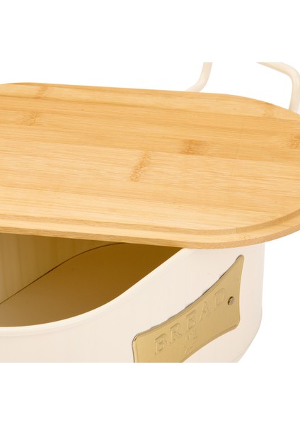 Ahşap Kesme Tahtalı Ekmek Kutusu - Krem - 33 cm