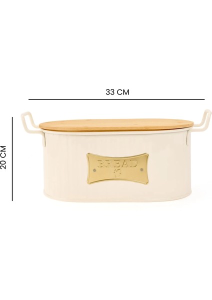Ahşap Kesme Tahtalı Ekmek Kutusu - Krem - 33 cm