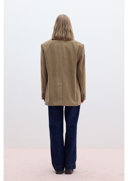 Fitilli Kadife Blazer Ceket Camel