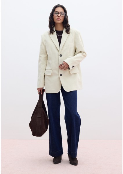 Fitilli Kadife Blazer Ceket Vanilya fiyatları