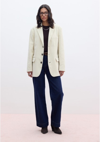 Fitilli Kadife Blazer Ceket Vanilya modelleri