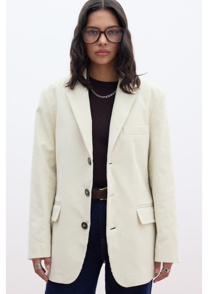 Fitilli Kadife Blazer Ceket Vanilya fırsatları