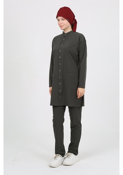 Violet Hakim Yaka Koyu Haki Tesettür Uniforma (Likralı) L - Takım - Hayır Isim Yazılmasın fiyatları