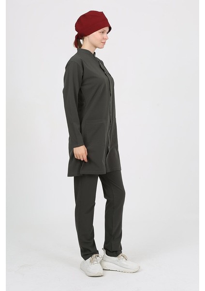 Violet Hakim Yaka Koyu Haki Tesettür Uniforma (Likralı) L - Takım - Hayır Isim Yazılmasın modelleri