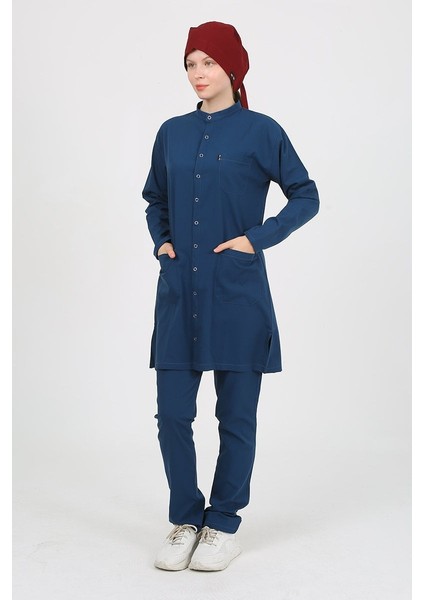 Violet Hakim Yaka Petrol Mavi Tesettür Uniforma (Likralı) L - Takım - Hayır Isim Yazılmasın fiyatları