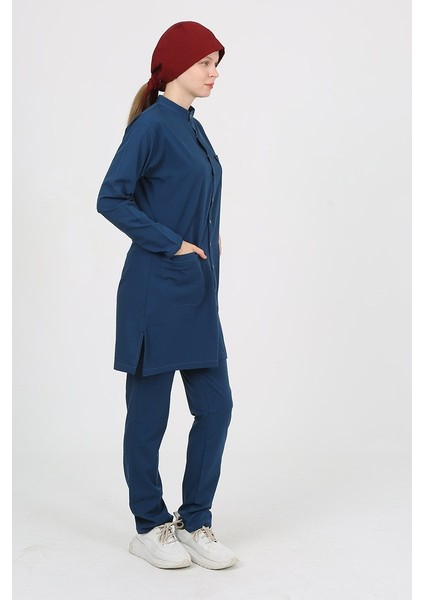 Violet Hakim Yaka Petrol Mavi Tesettür Uniforma (Likralı) L - Takım - Hayır Isim Yazılmasın modelleri