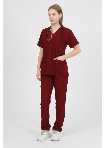 Pansy Hakim Yaka Bordo Kadın Uniforma (Likralı) L - Takım - Hayır Isim Yazılmasın