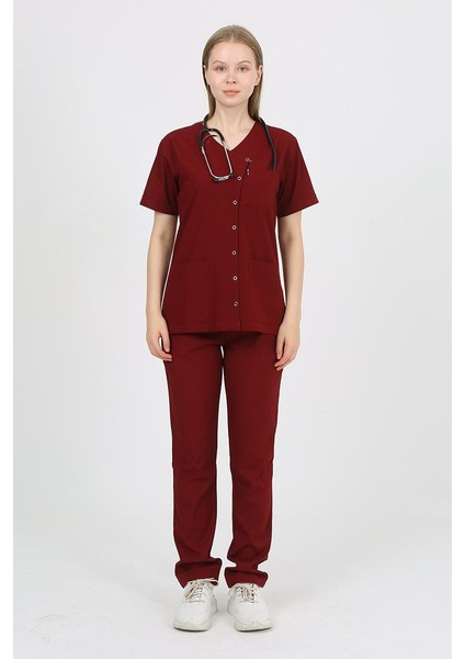 Pansy Hakim Yaka Bordo Kadın Uniforma (Likralı) L - Takım - Hayır Isim Yazılmasın fiyatları