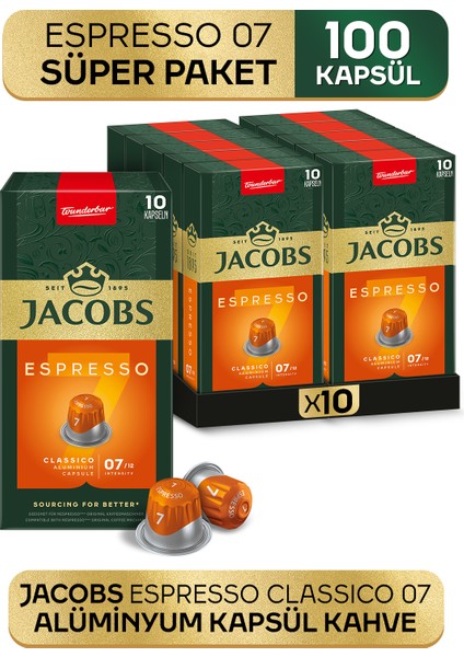 Espresso 7 Classico Nespresso Uyumlu Alüminyum Kapsül Kahve 10 Adet X 10 Paket