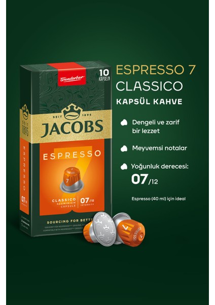 Espresso 7 Classico Nespresso Uyumlu Alüminyum Kapsül Kahve 10 Adet X 3 Paket