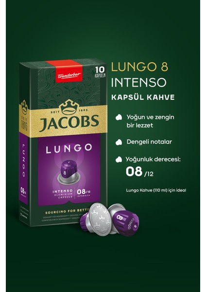 Lungo 8 Intenso Nespresso Uyumlu Alüminyum Kapsül Kahve 10 Adet X 5 Paket