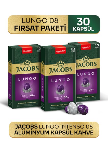 Lungo 8 Intenso Nespresso Uyumlu Alüminyum Kapsül Kahve 10 Adet X 3 Paket