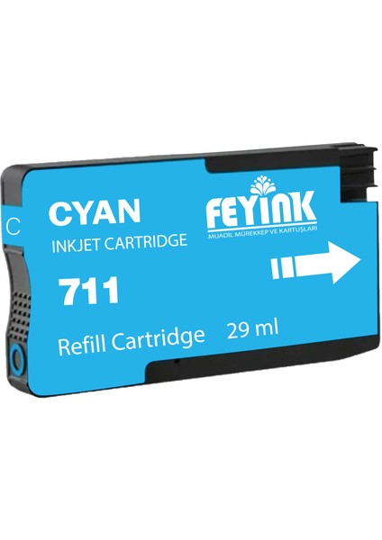 Feyink® Hp 711 Cyan (C) Orijinal Mürekkep Dolumlu Feyink Kartuş 29ml Mavi