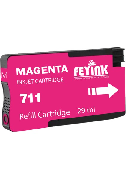 ® Hp 711 Magenta (M) Orijinal Mürekkep Dolumlu Feyink Kartuş 29ml Kırmızı