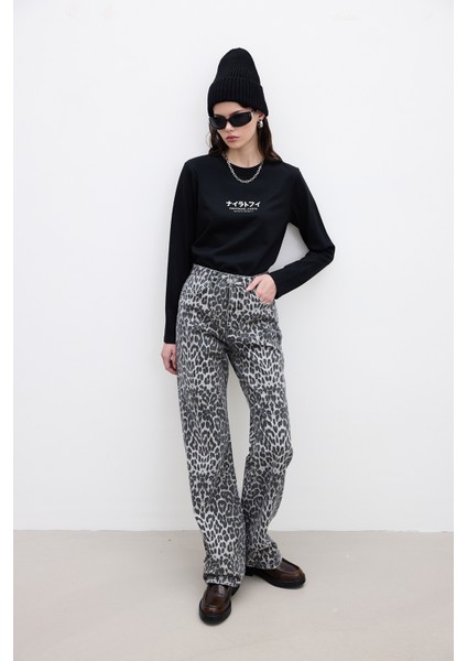 Desenli Gabardin Pantolon Leopar