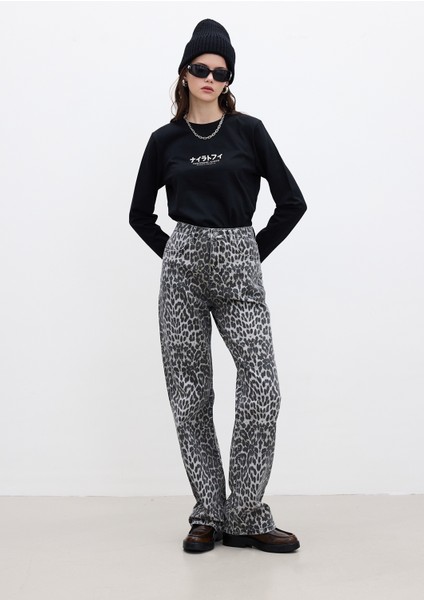 Desenli Gabardin Pantolon Leopar