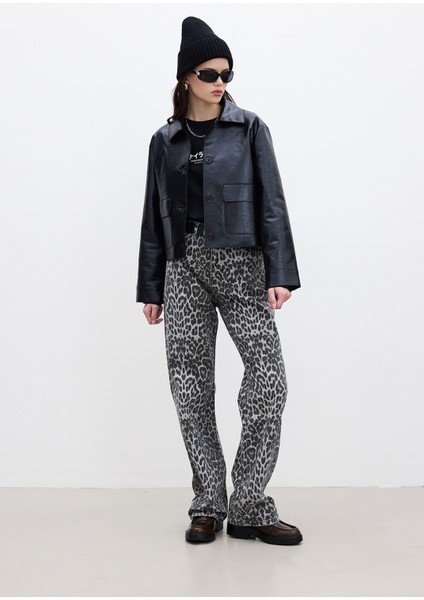 Desenli Gabardin Pantolon Leopar
