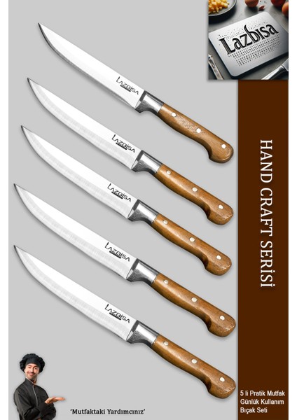 Hand Craft Mutfak Bıçak Seti Et Ekmek Sebze Meyve Doğrama Bıçağı 5 Li Günlük Kullanım ( Mtf-051 )