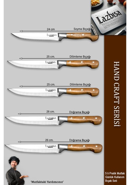 Hand Craft Mutfak Bıçak Seti Et Ekmek Sebze Meyve Doğrama Bıçağı 5 Li Günlük Kullanım ( Mtf-051 )