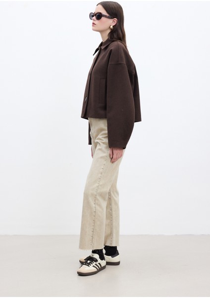 Straıght Yüksek Bel Denim Pantolon Camel