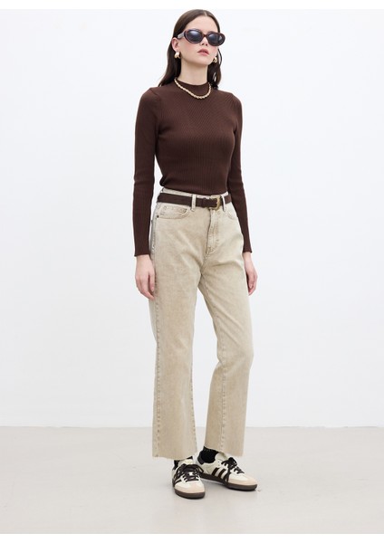 Straıght Yüksek Bel Denim Pantolon Camel